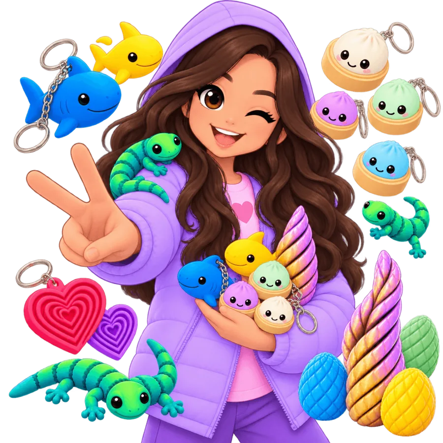 Malu em versão cartoon apresentando peças coloridas impressas em 3D